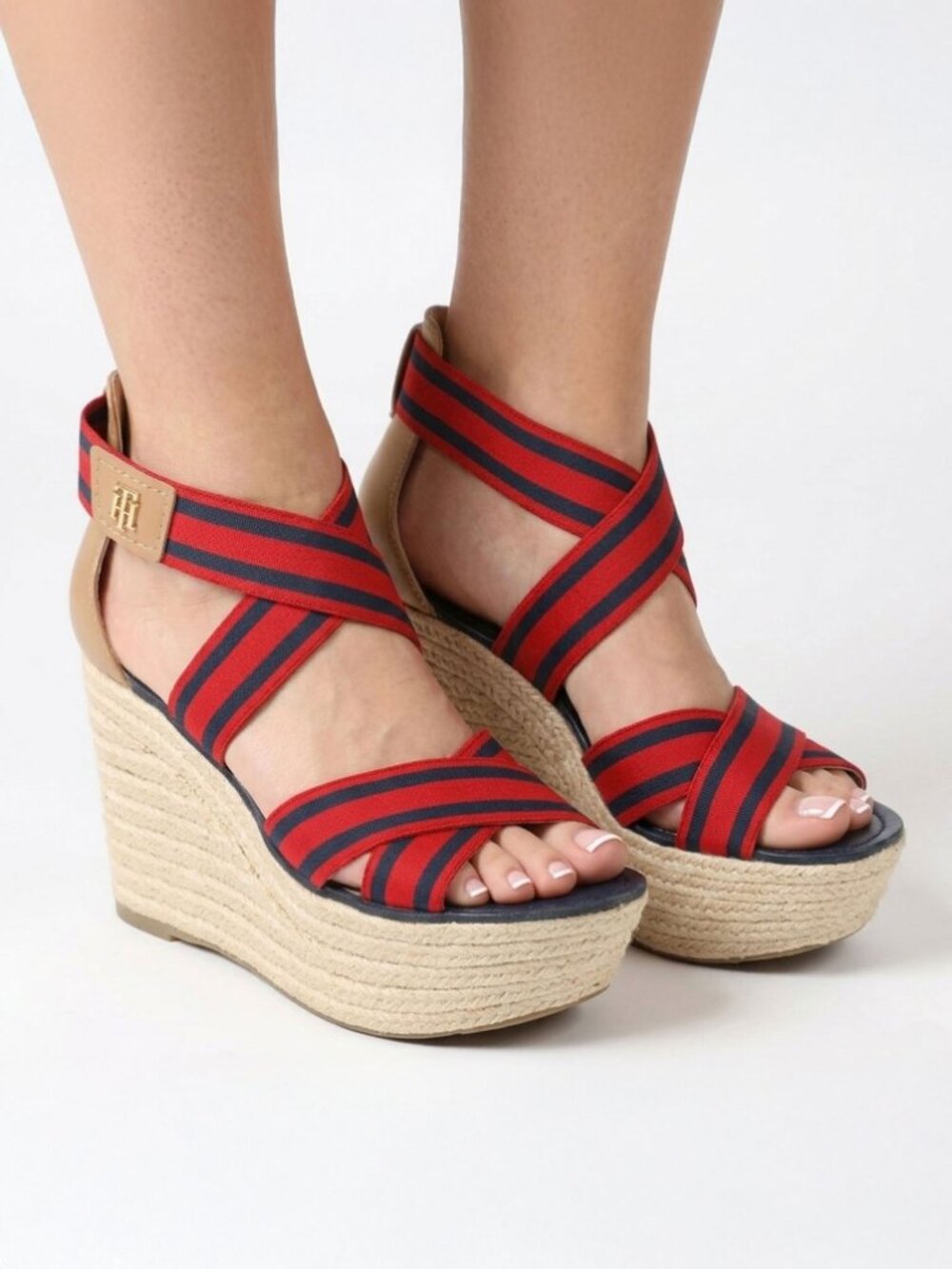 Tommy Hilfiger Theia Platform Espadrille Wedge Sandals - Navy & Red NWOB